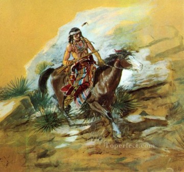 150の主題の芸術作品 Painting - カラス斥候 1890 チャールズ マリオン ラッセル アメリカ インディアン